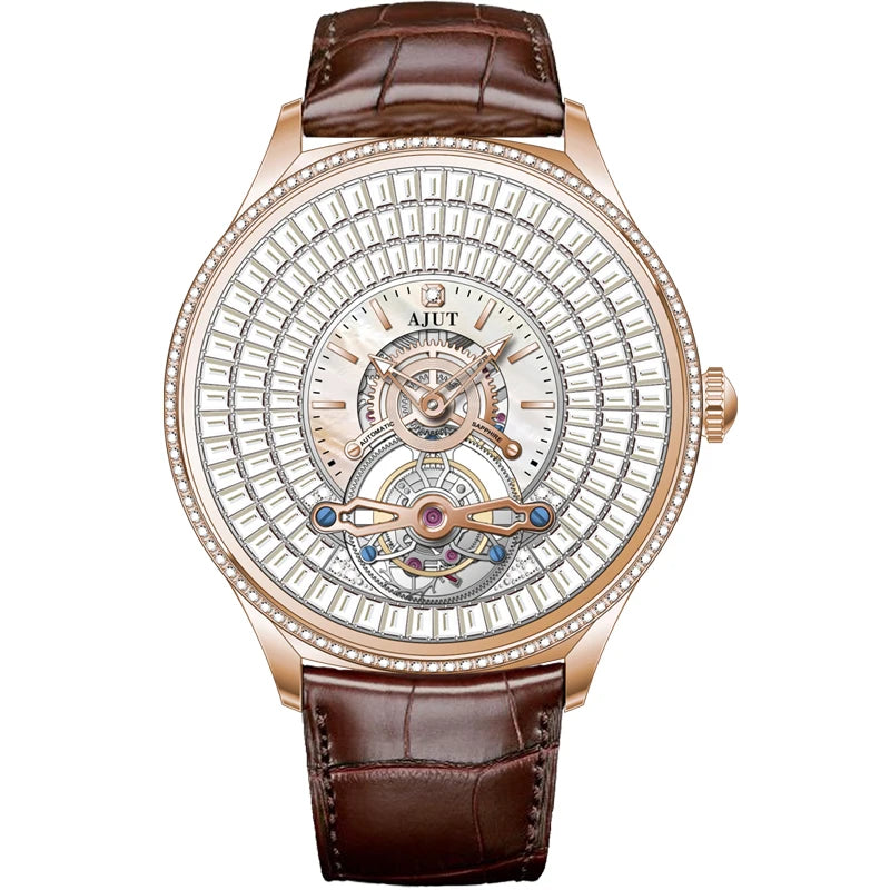 AJUT Automatic Mechanical Tourbillon Watch For Men Dimaond Dial Luxury Women Watches 0398
