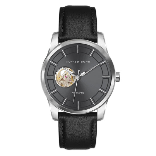 Alfred Sung Automatic Black Leather Strap Men's watch