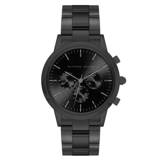 Alfred Sung Chronograph Black Sunray Dial Black Bracelet Men's watch