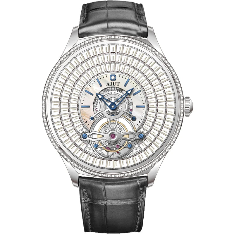 AJUT Automatic Mechanical Tourbillon Watch For Men Dimaond Dial Luxury Women Watches 0398