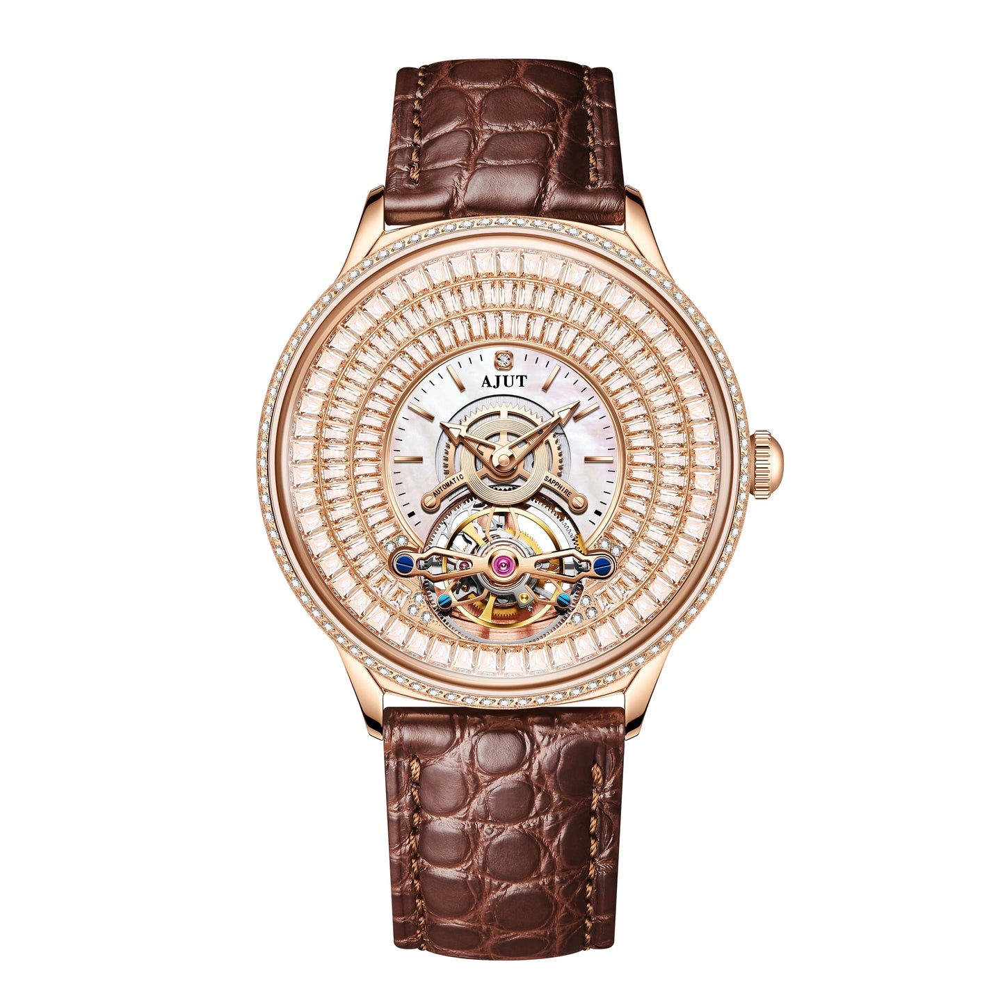 AJUT Automatic Mechanical Tourbillon Watch For Men Dimaond Dial Luxury Women Watches 0398