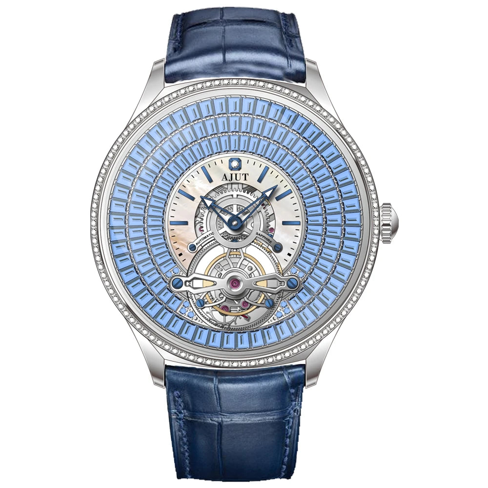 AJUT Automatic Mechanical Tourbillon Watch For Men Dimaond Dial Luxury Women Watches 0398
