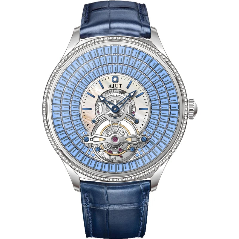 AJUT Automatic Mechanical Tourbillon Watch For Men Dimaond Dial Luxury Women Watches 0398