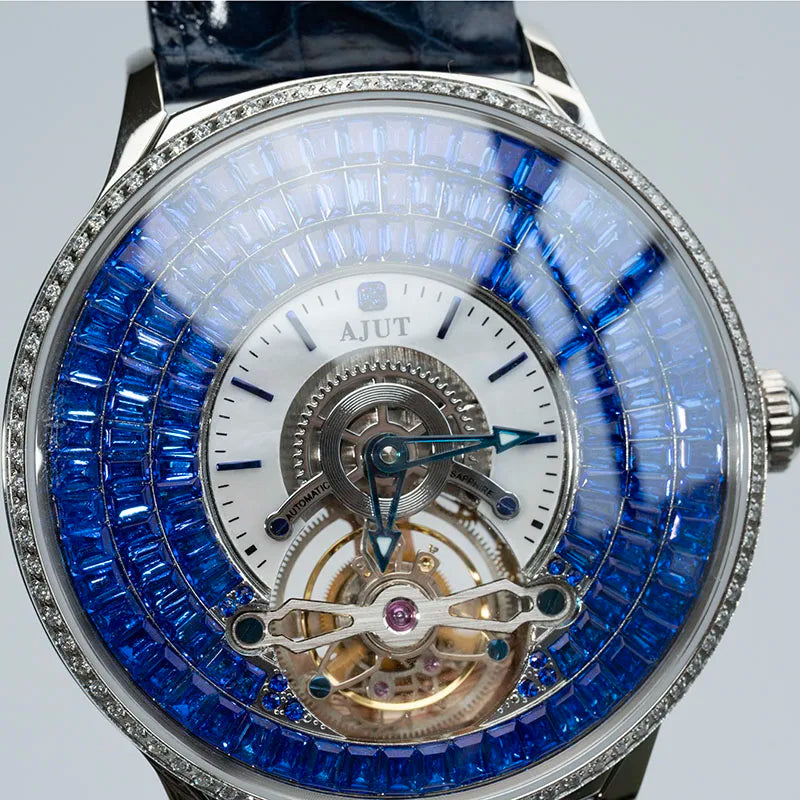 AJUT Automatic Mechanical Tourbillon Watch For Men Dimaond Dial Luxury Women Watches 0398